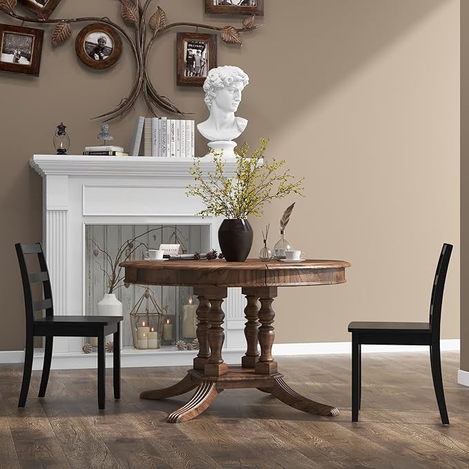 NAFORT Wood Dining Chairs Set of 2 Black, Armless Kitchen Chairs with Solid Rubber Wood Legs, Non-Slip Foot Pads, Max Load 400 Lbs, Farmhouse Seat High Ladder Back Dining Room Chairs