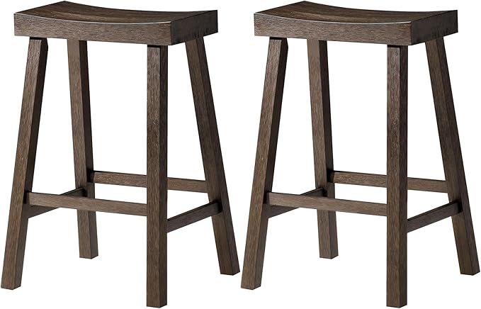 Maven Lane Kitchen Bar Stool, Modern Farmhouse Wood Counter Barstool, Kitchen Island Stool, Counter Height Bar Stools for Kitchen, Wide Seat Backless Bar Stools, Vincent 26", Antiqued Brown, Set of 2