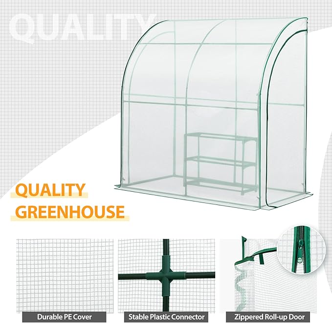 EAGLE PEAK 3 Tier Lean to Portable Greenhouse, Heavy-Duty Indoor & Outdoor Garden with Wire Shelves, 2 Roll-Up Zipper Doors, Easy Assembly, 79"x39"x83" Clear/White PE Cover
