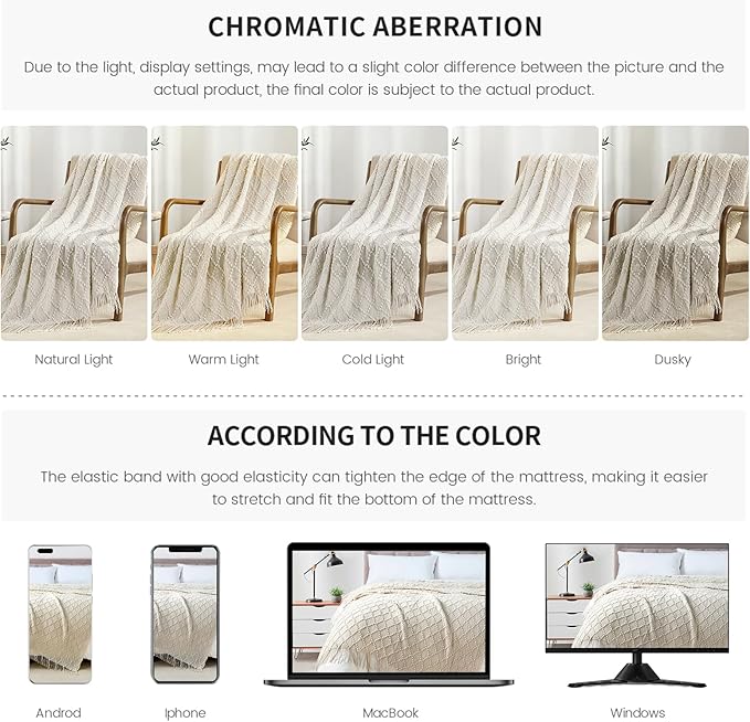 BOURINA Beige Throw Blanket 50 x70 Inches Jacquard Argyle Throw Textured Solid Soft Throws and Blankets for Sofa or Bed Knitted Decorative Blanket