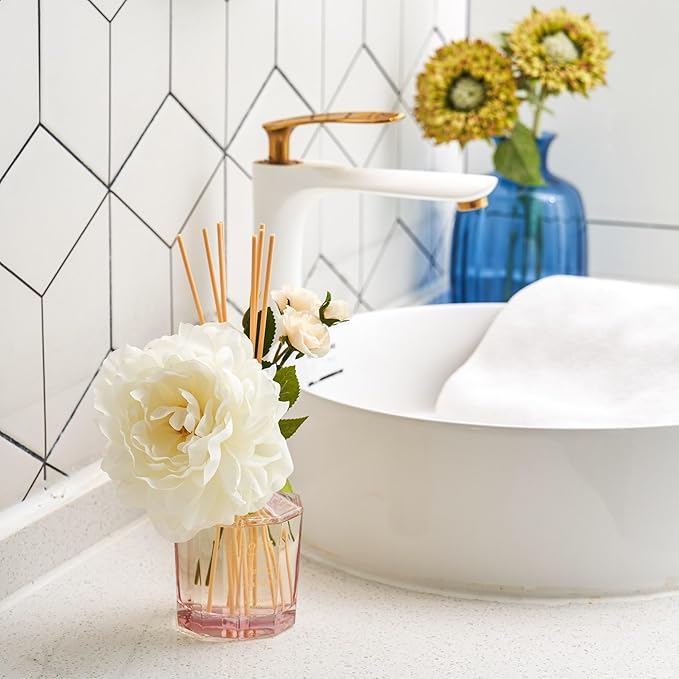 COCORRÍNA Reed Diffuser - Peony Garden 8.5oz Flower Reed Diffuser Set with 8 Sticks, Home Fragrance Reed Diffuser for Home Bedroom Office Bathroom Shelf Decor (Master Collection)