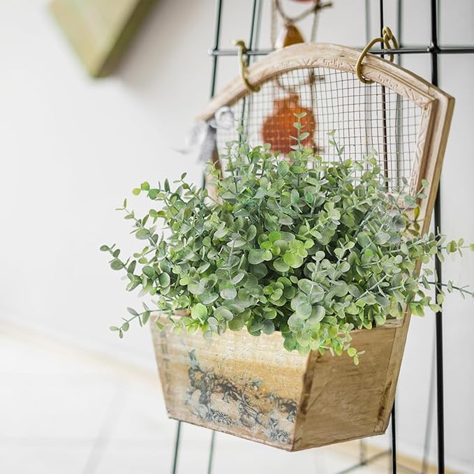 RECUTMS 20 Bundles Faux Eucalyptus Stems Artificial Plants Outdoor Faux Greenery for Outdoor Planters Boxwood Bushes for Farmhouse Bathroom Office Vase Centerpiece Indoor Outdoor Decor(Dusty Green)