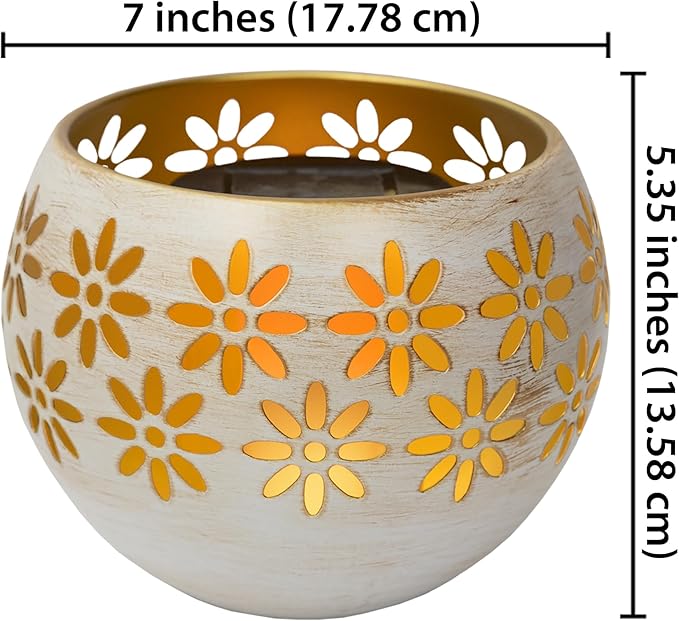 5.4" (2-Pack) Outdoor Waterproof Solar Lanterns - Metal Porch Lights with Flickering Flame for Tabletop, Patio, Garden & Landscape Décor (White)