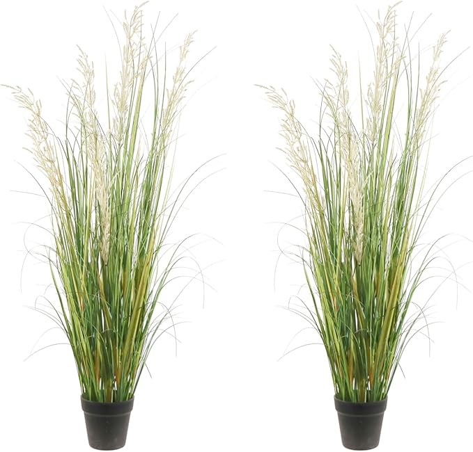 Artificial Plant, 47in Tall, 2pk Grass, Faux House Plant in Pot, Indoor Decorative Flowers & Plants, Housewarming Gift