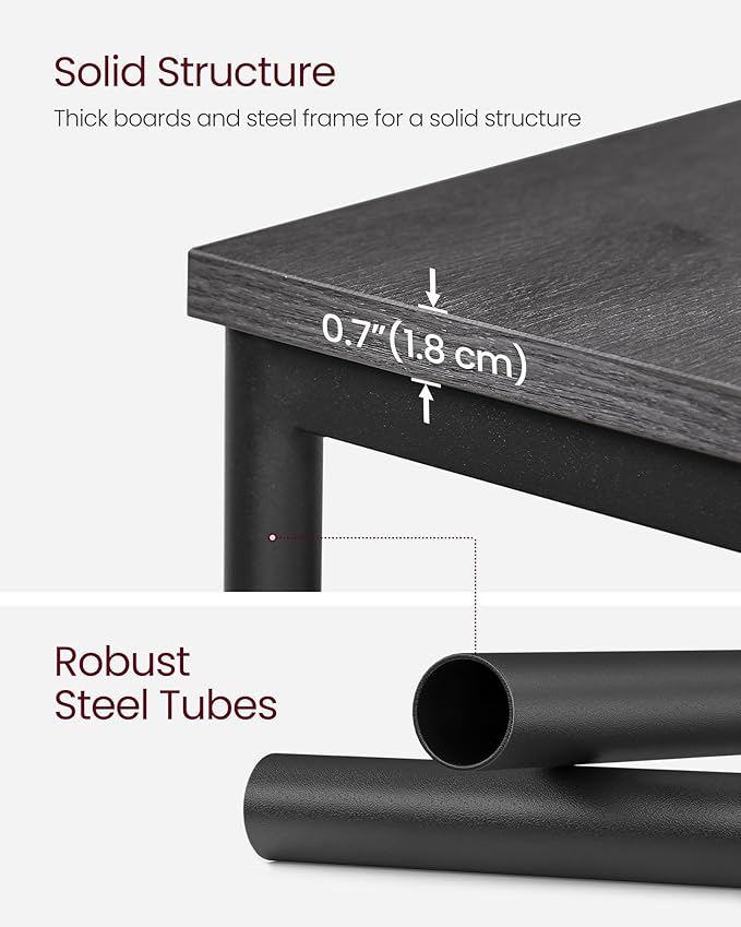 VASAGLE Side Table, Small End Table, Tall Nightstand for Living Room, Bedroom, Office, Bathroom, Misty Gray and Classic Black ULET273B68