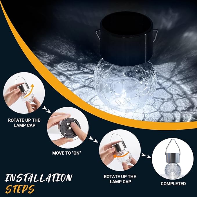 GIGALUMI 8 Pack Solar Hanging Lights, Multi-Color Changing Cracked Glass Hanging Ball Outdoor Lights with Waterproof Solar Lanterns for Garden, Yard, Patio, Lawn