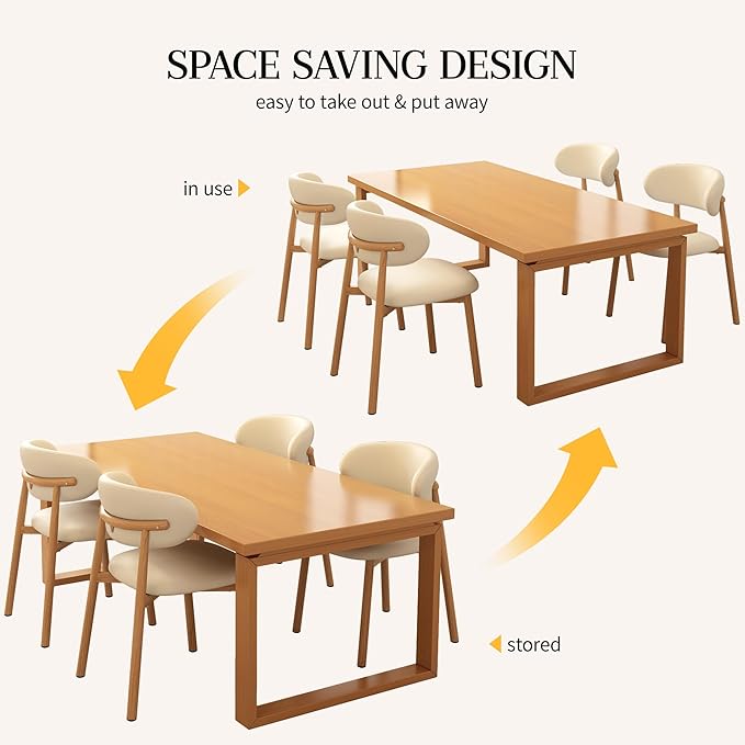 Kitchen Dining Chairs Set of 2 Modern Upholstered Leather Dining Room Chair with Metal Legs, Original/Beige