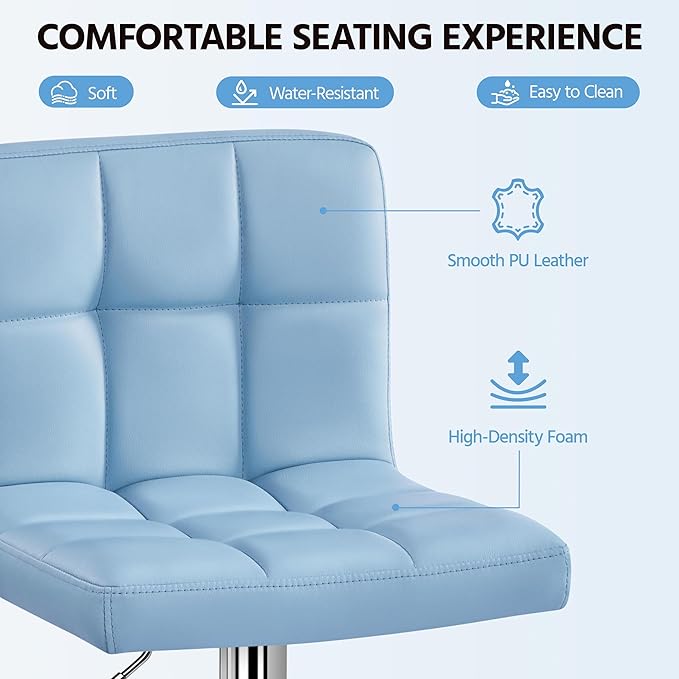 Yaheetech Bar Stools Set of 2, Adjustable PU Leather Swivel Barstools, Modern Counter Stools with Back and Footrest, Counter Height Barstools for Bar, Kitchen, Dining Room, Blue