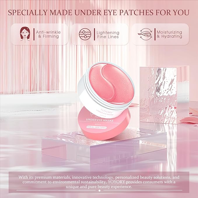 Under Eye Patches Masks - for Dark Circles, Puffiness, Eye bags,and Fine Lines Smoothing Skin Care Treatment with Collagen and Hyaluronic Acid for Women and Men, (60 Pcs) Pink