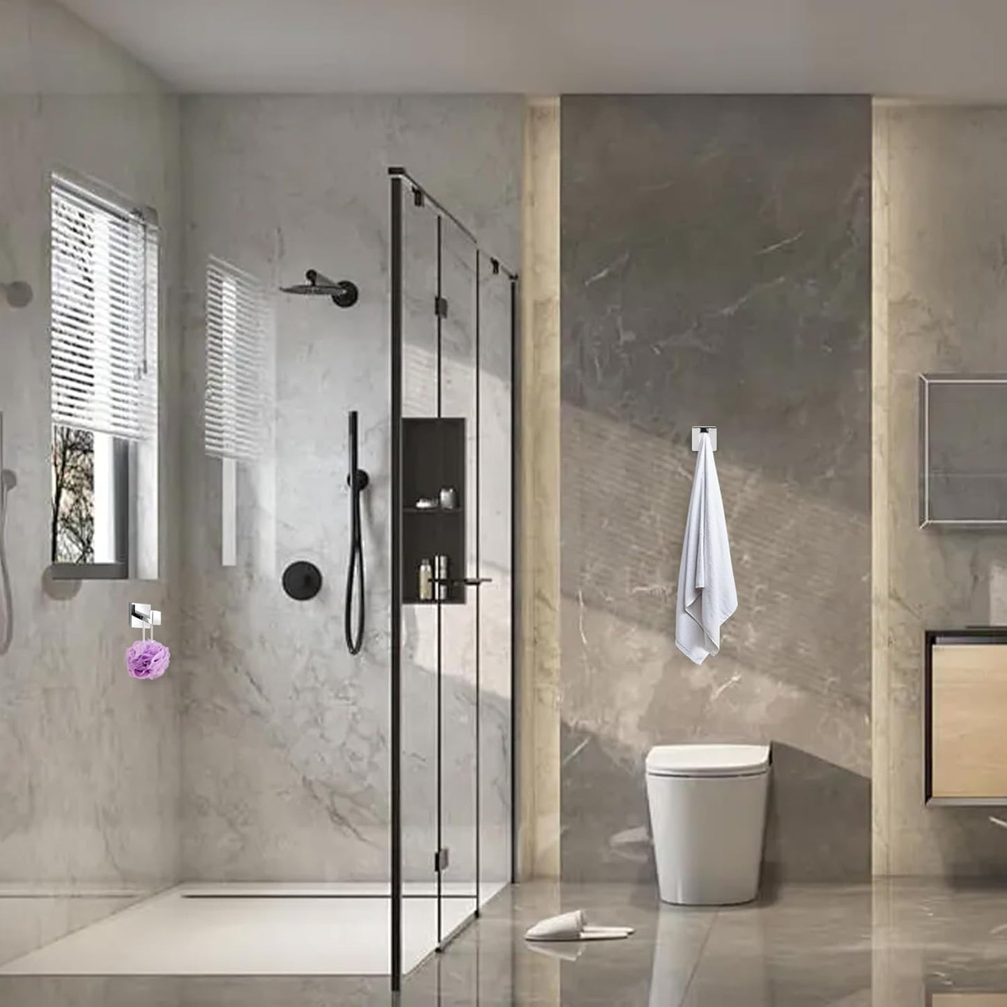 Towel Hooks for Bathrooms Robe Hook Coat Hook 4 Pack Polished Chrome Stainless Steel Heavy Duty Wall Mounted Square Hooks for Bathroom Kitchen Bedroom