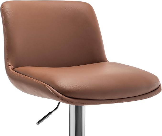 MINCETA Bar Stools,Modern Upholstered Swivel Stool with Back for Bar and Counter Height, Adjustable Height 24" to 34",Set of 3,PU in Brown