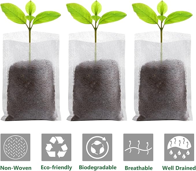 GREANER 200PCS Plant Nursery Bags, 3.5"x4.7" Biodegradable Non-Woven Fabric Plant Seeding Grow Bags, Vegetables Fabric Plant Seedling Pots, Transplant Pots Grow Pouch, Home Garden Supply