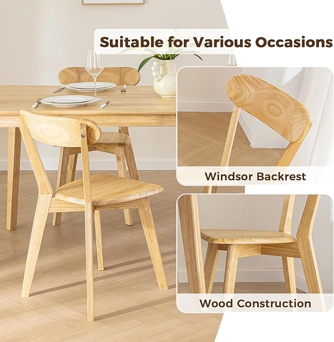 DELAVIN Soild Wood Dining Chairs Set of 6, Mid Century Oak Wood Kitchen Chairs, Vintage Dining Room Chairs Set Suitable for Kitchen, Natural