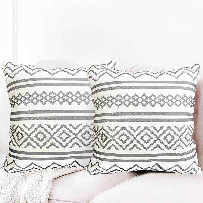 Decorative Throw Pillow Covers Set of 2 Light Gray Boho Pillow Covers 16x16 Inch Throw Pillow Cover Linen Pillowcase Modern Farmhouse Outdoor Pillow Covers for Couch Sofa Bed Living Room