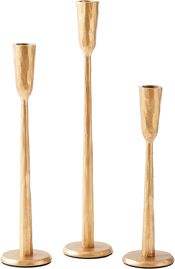 Brass Iron Taper Candle Holder Set of 3, Heavy Wrought Iron Candlestick Holders Decorative Candle Stand, Vintage Candle Holder for Wedding, Dining, Home Decoration