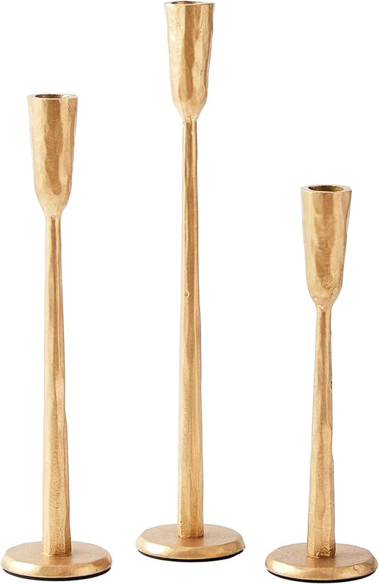 Brass Iron Taper Candle Holder Set of 3, Heavy Wrought Iron Candlestick Holders Decorative Candle Stand, Vintage Candle Holder for Wedding, Dining, Home Decoration