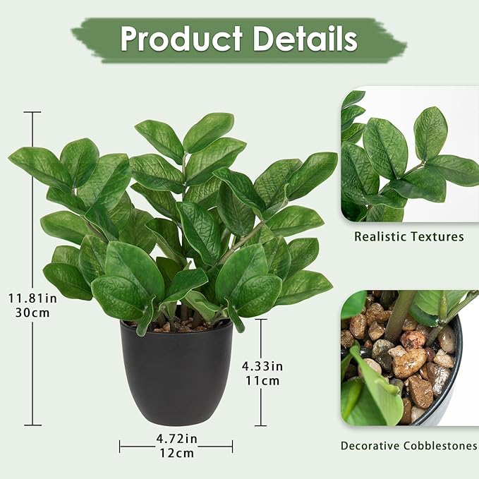 Briful Faux Plants Indoor, Artificial ZZ Plants in Black Pot Fake House Silk Plants for Home Office Dining Table Shelf Decor Bathroom Aesthetic (Green, 1Pack)