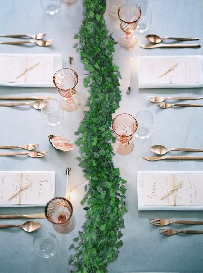 DearHouse 84 Feet 12 Strands Artificial Ivy Leaf Plants Vine Hanging Garland Fake Foliage Flowers Home Kitchen Garden Office Wedding Wall Decor, Green