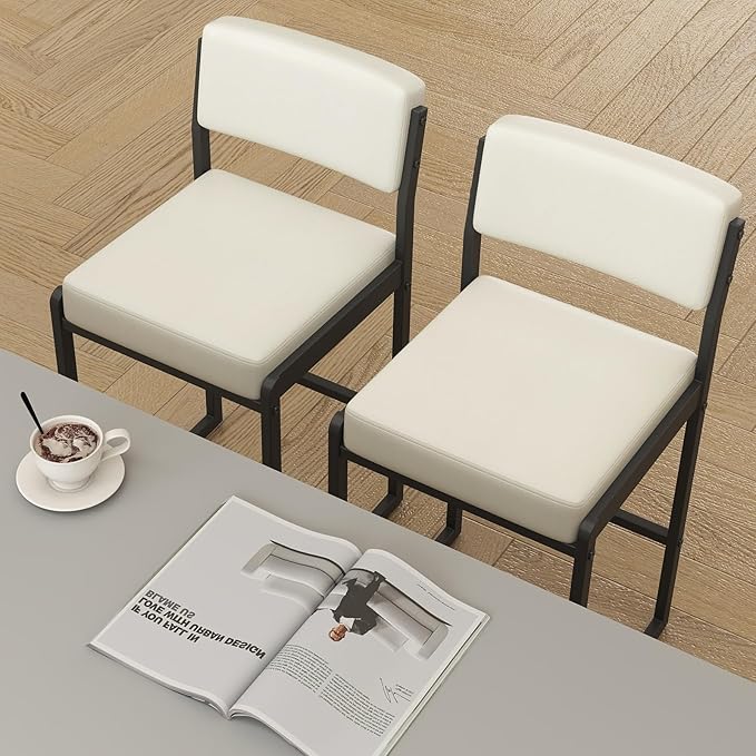 Mid Century Modern Counter Height Bar Stools Set of 3, 26" Bar Height Chairs with Backs, Upholstered Counter Stools, Metal Barstools for Kitchen Island (White- Faux Leather, 26"H - Set of 4)