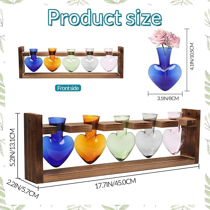 Plant Terrarium Hanging Propagation Stations Gift for Women Plant Lover air Plant Holder with Wooden Stand Heart Glass