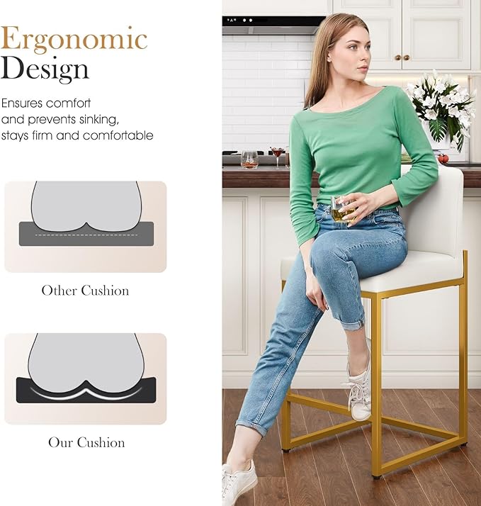 Sophia & William Bar Stools Set of 2, White and Gold Bar Stools for Kitchen Island,24 Inch