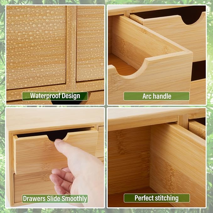 Bamboo Desk Organizer With Drawers Countertop Drawers 3 Drawers Counter Storage Box Corner Desk Organizer for Home Office No Assembly Required