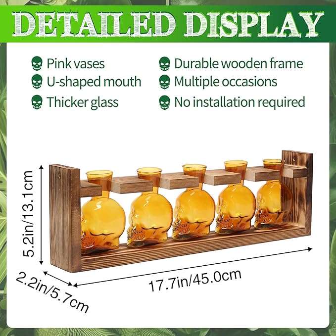 Plant Terrarium Propagation Stations Halloween Skull Planter Vase Skulls Decor with Wooden Stand Gife for Father - 5 Vases