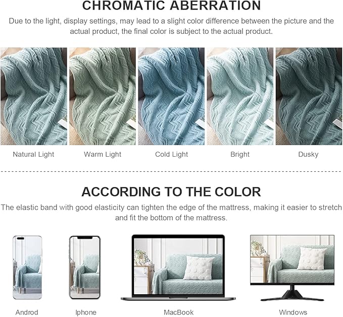 BOURINA Aqua Throw Blanket 50 x90 Inches Throw Textured Solid Soft Sofa Throw Bed Runner Couch Cover Knitted Decorative Blanket Bed Runner