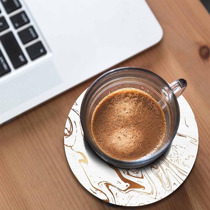 Liquid Marble Texture Coasters for Drinks 2 Pack Water Wave Curve Modern Doodle White Gold Oil Stain Line Tabletop Protection Kitchen and Coffee Table Décor & Accessories,Set of 2