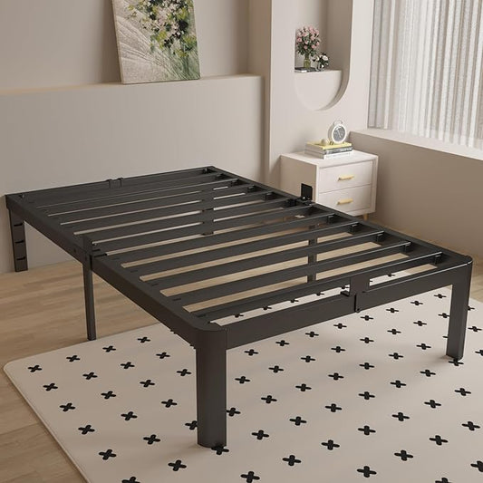 16 Inch Twin Bed Frames with Metal Baffles, Black Twin Metal Bed Frame No Box Spring Needed, Heavy Duty Steel Supprt to 3500LBS, Rounded Corner Design, Noiseless, Easy Assembly