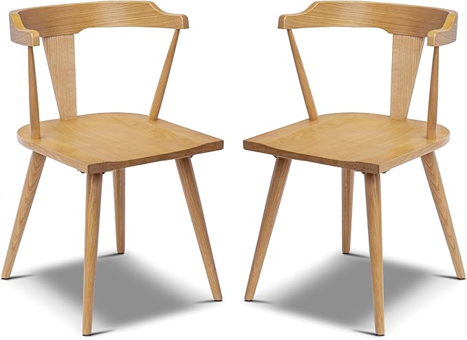 Poly & BARK Mid Century Modern Enzo Oak Dining Chair – Solid Oak Wood Splat Back Chair, 18" Seat Height, 32" Tall – Stylish MCM Kitchen & Dining Room Chair - Set of 2