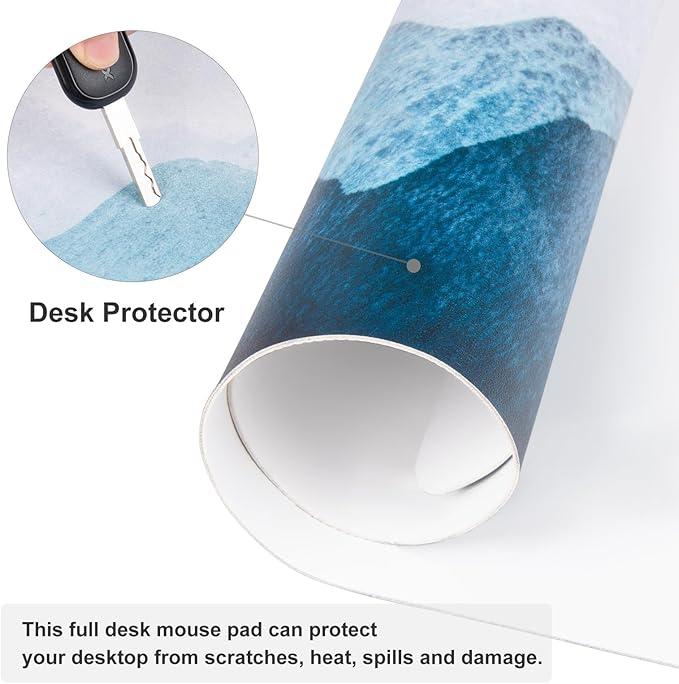 QIYI Desk Pad Large Keyboard and Mouse Pad for Laptop Computer, PU Leather Desk Cover Protector, Desk Décor Accessories for Office Home Work Writing Gaming 31.5" x 15.7" - Watercolor Mountain