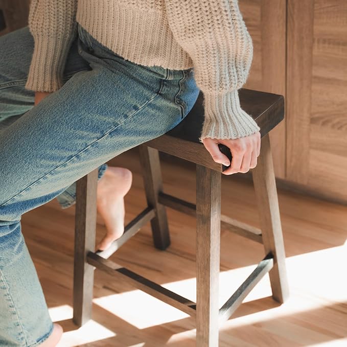 Maven Lane Kitchen Bar Stool, Modern Farmhouse Wood Counter Barstool, Kitchen Island Stool, Counter Height Bar Stools for Kitchen, Wide Seat Backless Bar Stools, Vincent 26", Antiqued Brown, Set of 4