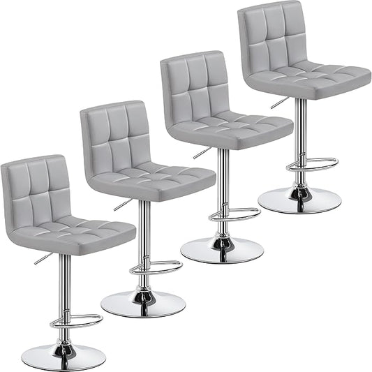 Yaheetech Bar Stools Set of 4, PU Leather Adjustable Barstools, Modern Counter Stools with Back and Footrest, Counter Height Barstools for Bar, Kitchen, Dining Room, Light Gray