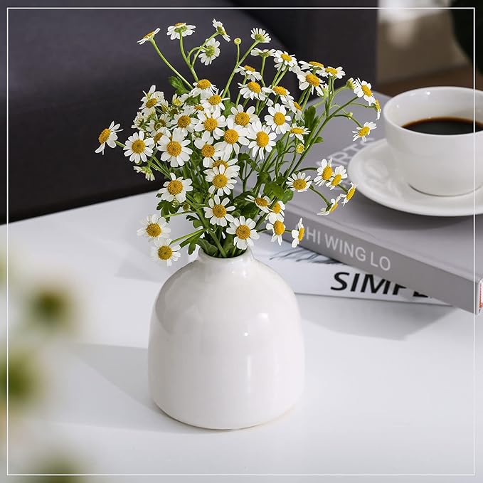 hjn Small White Vase Set of 3 for Modern Home Decor,Ceramic Vases for Centerpieces Flower Vases for Living Room Wedding/Dinner Table/Party -White