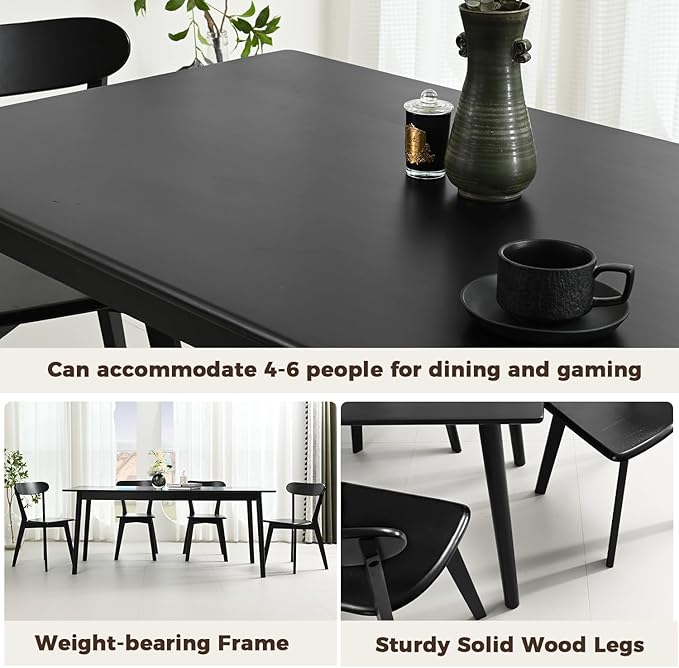 DELAVIN 47.2" Rectangle Solid Wood Dining Table, Modern Kitchen Table, Oak Dining Room Table, Easy Assembly, Black