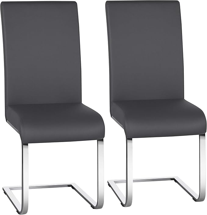 Yaheetech Dining Chairs Set of 2 Modern Faux Leather Upholstered Dining Room Chairs with High Back and Metal Chrome Legs for Kitchen/Living Room/Restaurant, Dark Gray