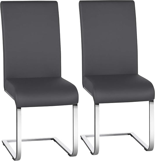 Yaheetech Dining Chairs Set of 2 Modern Faux Leather Upholstered Dining Room Chairs with High Back and Metal Chrome Legs for Kitchen/Living Room/Restaurant, Dark Gray