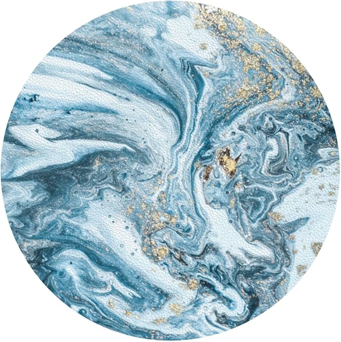 Ocean Gold Sky Blue Marble Coasters Set of 6 Coasters for Drinks Absorbent Double-Sided Leather PVC Coaster for Tabletop Protection Coffee Table Decor Ideal for Home Decor House Warming Gifts