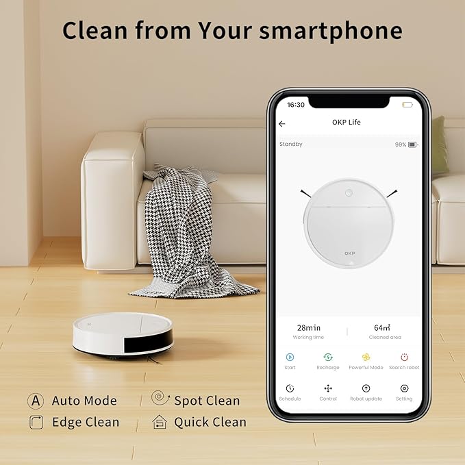 OKP Life Robot Vacuum and Mop K5P Pro 2-in-1, 5000Pa Suction Robot Vacuum Cleaner, Self-Recharging, Wi-Fi/APP/Alexa/Remote Control, Ideal for Hard Floors & Pet Hair