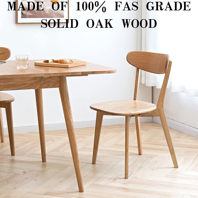 100% Solid Oak Wood Dining Chairs,Mid Century Modern Dining Chairs with Rounded Backrest,Kitchen,Dining Room Chairs Set of 1/2/4 (1, Original Wood Color)