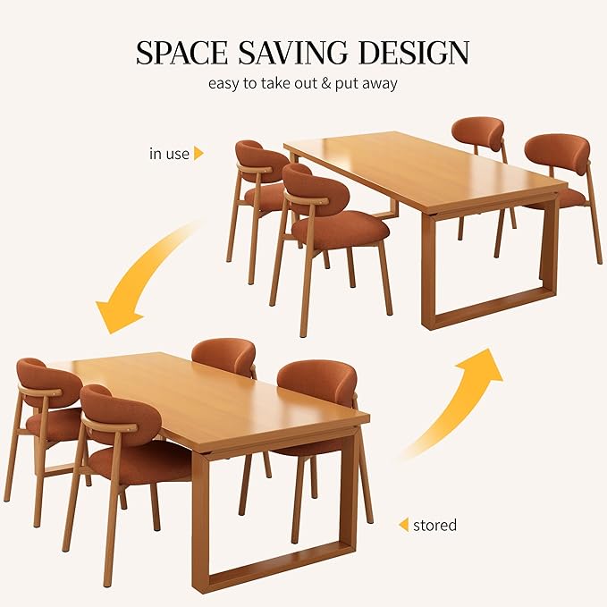 Kitchen Dining Chairs Set of 6 Modern Soft Linen Farmhouse Dining Room Chair with Metal Legs, Orange/Original