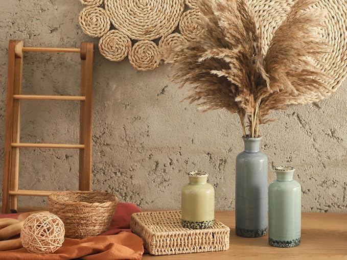 Flower Vase Set of 3, Ceramic Neutral Vases Home Decor, Pottery Rustic Farmhouse Decorative Vases Modern Decor for Table Mantel Entryway Bookshelf Living Room Kitchen Bedroom - Multicolor