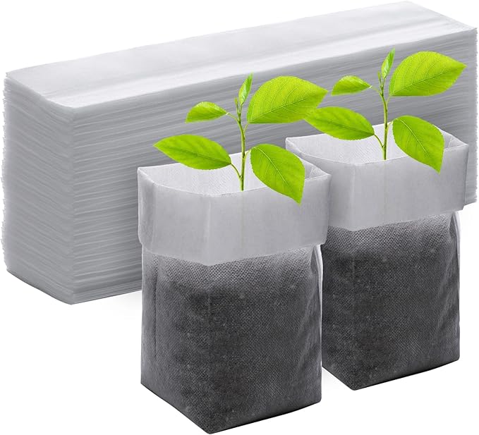 GREANER 100PCS Seedling Nursery Bags, 7.8x13.7 inches Biodegradable Non-Woven Fabric Plant Grow Bags, Seeding Starter Container Pouch for Vegetables, Flowers, Fruits, Trees, Indoors and Outdoors Use