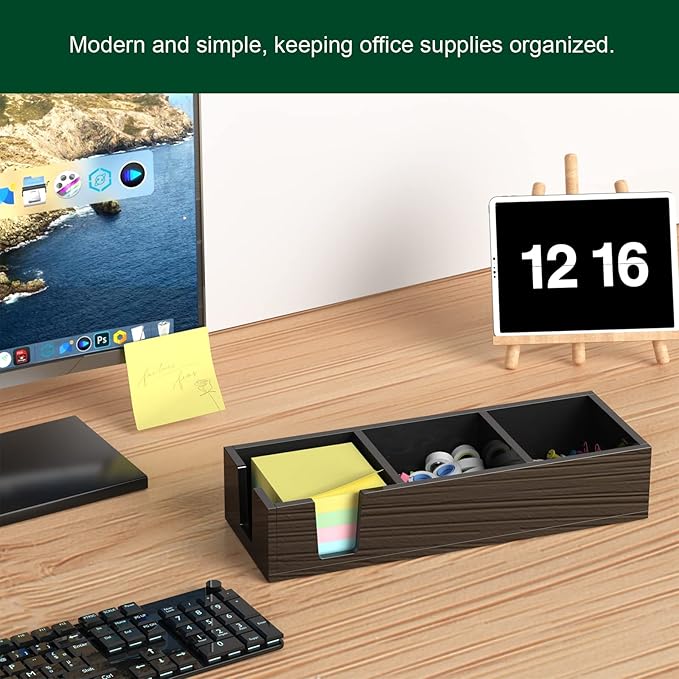 Acrylic Sticky Note Holder, Self-Stick Note Pad Holder W/O Pads - Note Dispenser Memo Pad Holder Desk Organizer for School Office Home (3''x3'' 3IN1 Black)