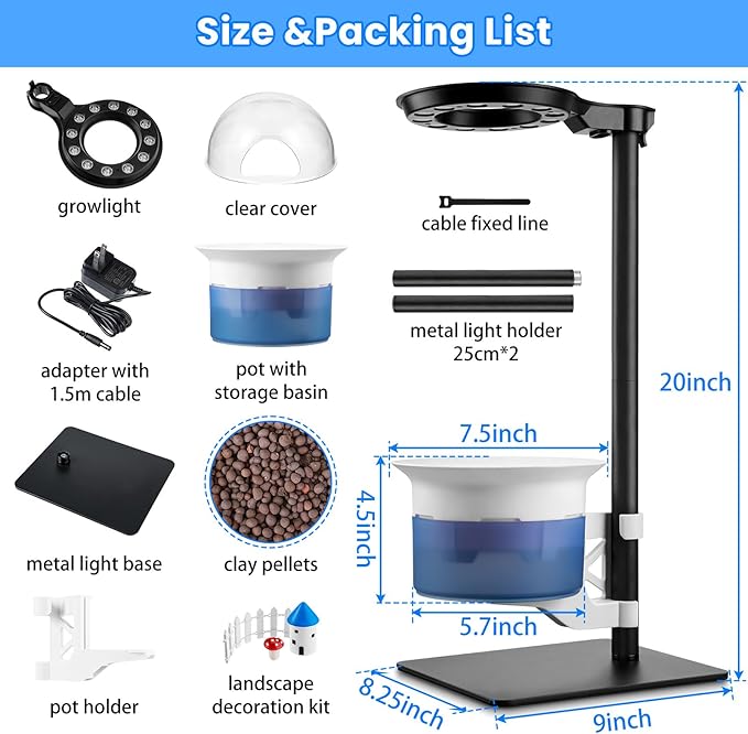 Smart Venus Fly Trap Terrarium Kit with Grow Light Timer & Metal Stand, African Violet Pots Self Watering Planter for Cactus,Herbs,Carnivorous Plants, Christmas Birthday Gifts for Women Garden Lover