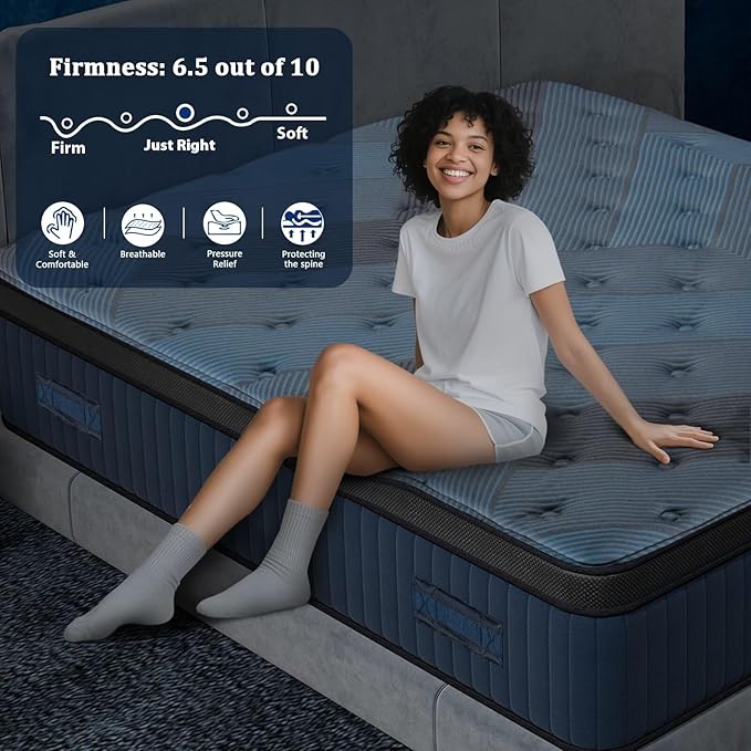 14 Inch King Size Mattress in a Box, Medium Firm Hybrid with Lumbar Foam and Zoned Pocket Springs for Pressure Relief and Edge Support