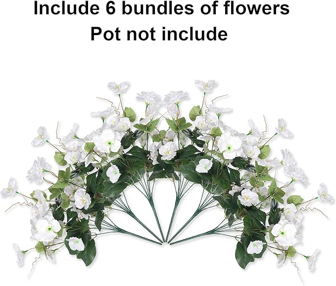 Fake Hibiscus Artificial Flowers for Outdoors Spring Summer Decoration, 6 Bundles Silk White Hibiscus Flowers Bouquet UV Resistant Look Real Faux Plants for Outside Planter Front Door Porch Balcony
