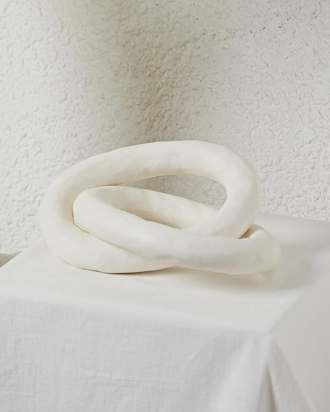 UPWOIGH White Knot Inspired Modern Ceramic Decor,8.07x6.02x8.07 in Large Minimalist Coffee Table Decor,Big Handmade Boho Ceramic Link Chain Decorative Home Décor for Living Room