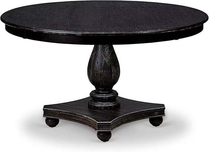 F52-11-TP - Dining Room Table with Acacia Wood Round Tabletop, Sand Blasted Black Finish